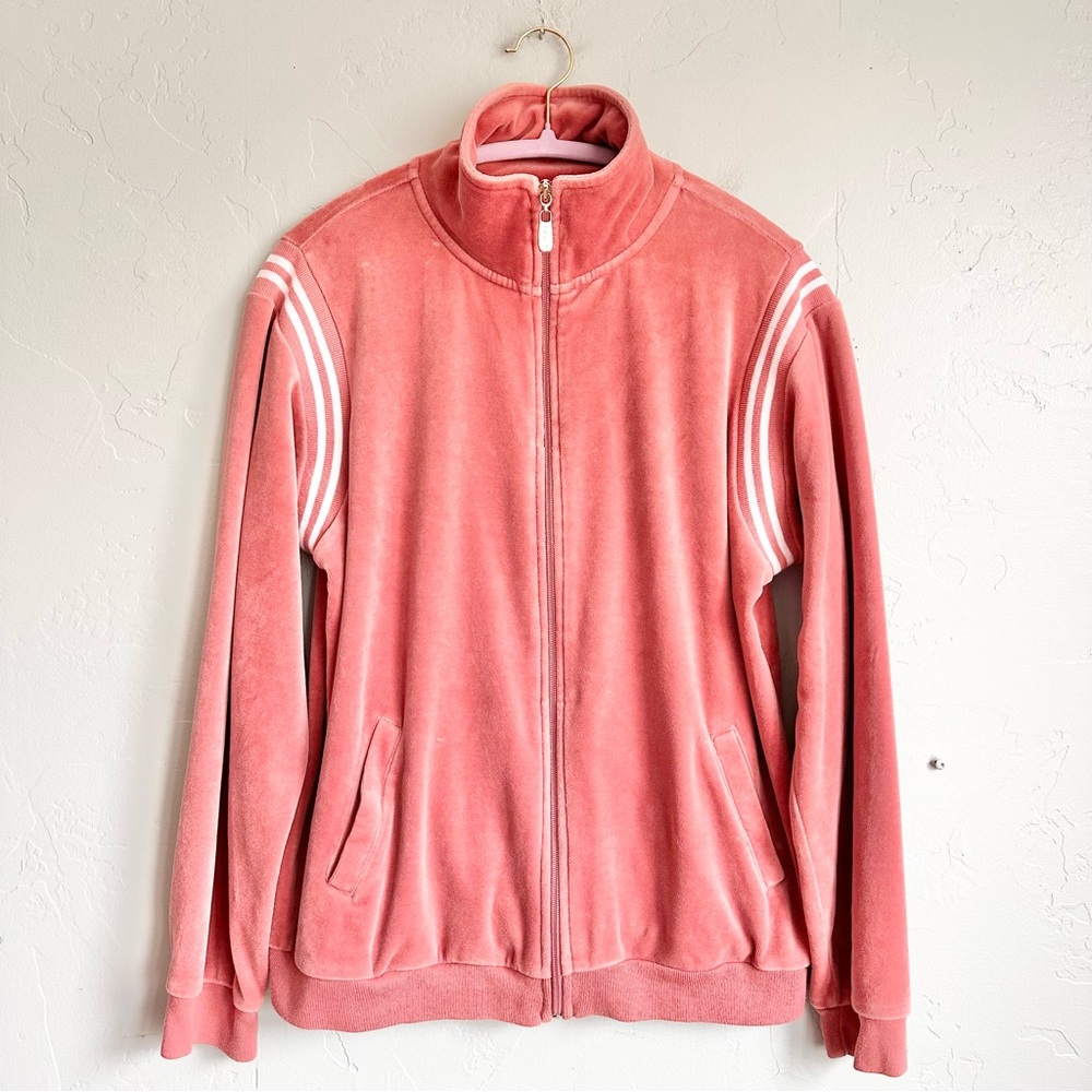 New York Laundry Rose‎ Pink Velour Track Jacket Retro Stripes Y2K Vibes Large